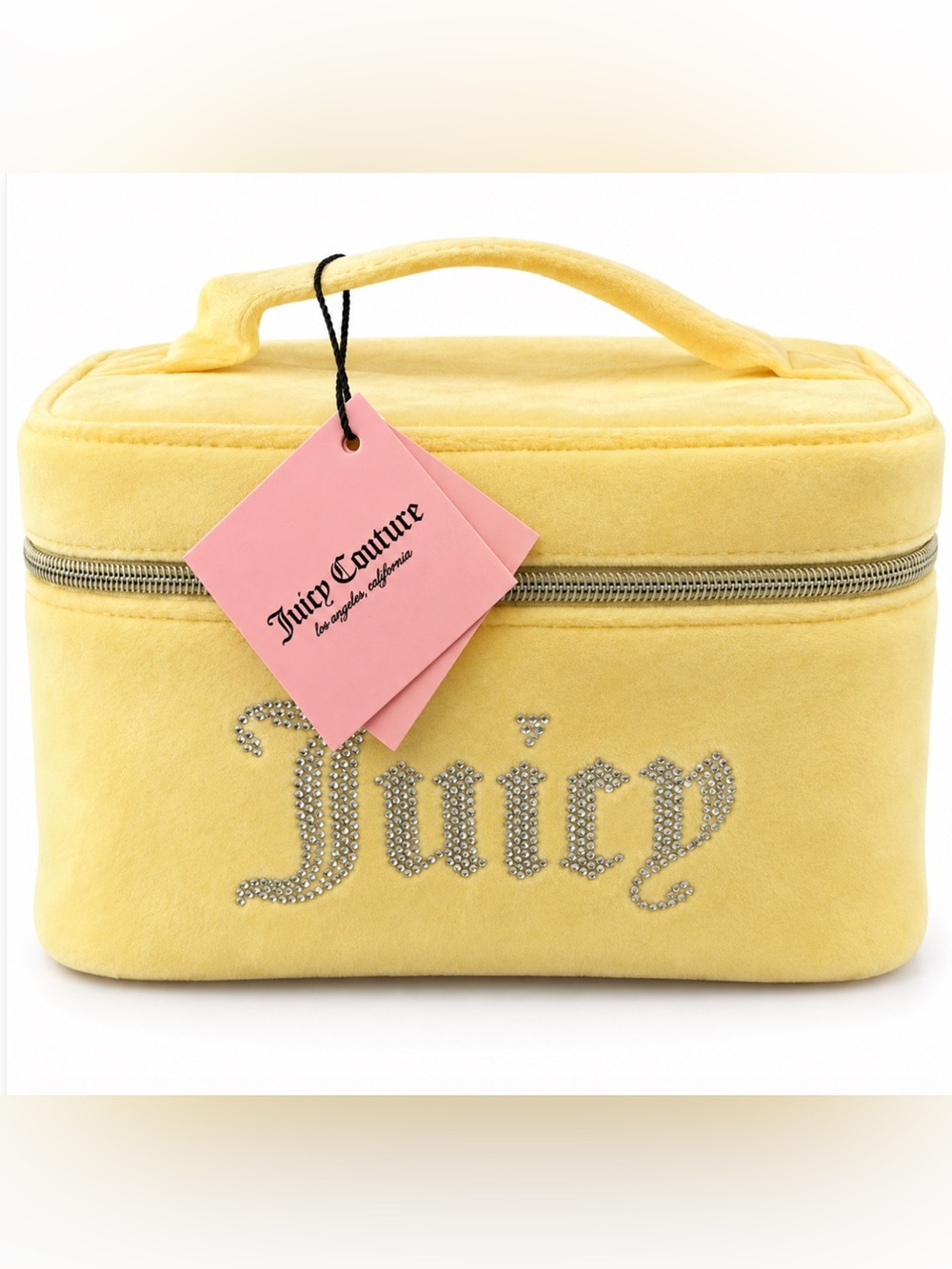 Juicy Couture Yellow Velour Cosmetic Bag with Rhinestone Logo - Picture 3 of 3